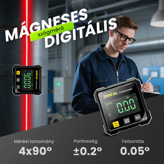 📐 Négyoldalas mágneses digitális szögmérő lézerrel