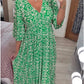 🌸 Rochie lungă casual cu imprimeu și decolteu ascuțit