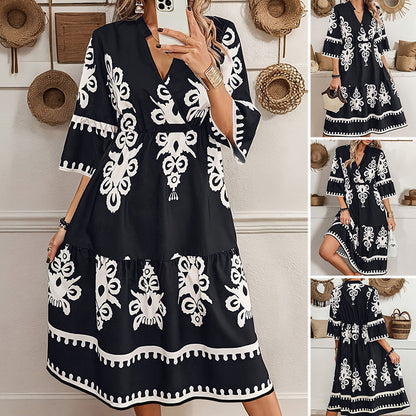 🌸Rochie casual cu imprimeu și decolteu în V
