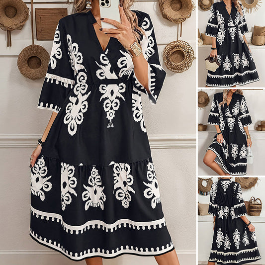 🌸Rochie casual cu imprimeu și decolteu în V
