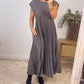 👗Rochie simplă fără mâneci, plisată, de culoare solidă