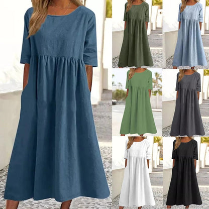 👗Rochie din bumbac cu decolteu rotund și buzunare
