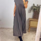 👗Rochie simplă fără mâneci, plisată, de culoare solidă