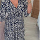 🌸 Rochie lungă casual cu imprimeu și decolteu ascuțit