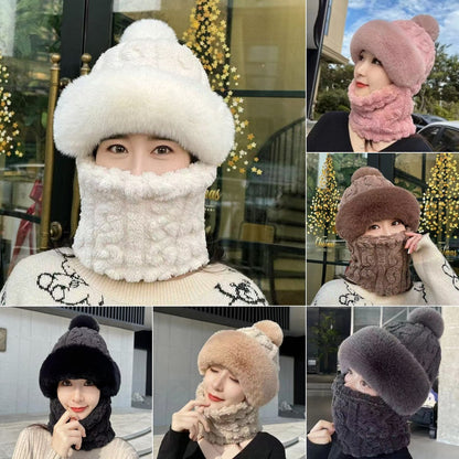 🔥Femeii de iarnă cald Windproof Plush Beanie cu eșarfă🎁