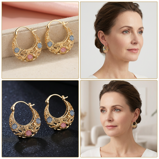 🌸 Finom virágminta + félhold forma, elegáns női ékszer ✨