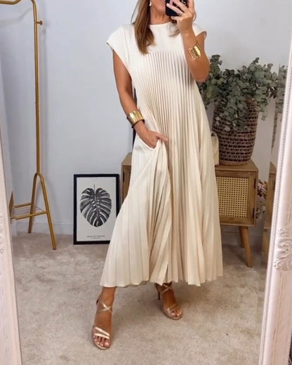 👗Rochie simplă fără mâneci, plisată, de culoare solidă