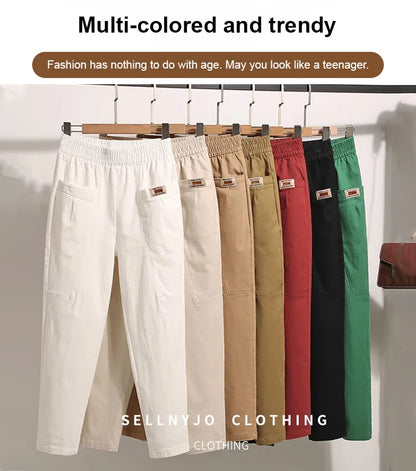 Pantaloni cu talie elastică din bumbac cu picior lat
