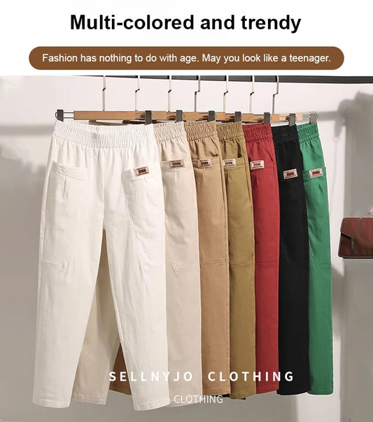 Pantaloni cu talie elastică din bumbac cu picior lat
