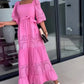 🎊2024 Nou 👗 Femei Trendy Splicing Tie Belt Square Neck Long Dresses
