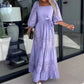 🎊2024 Nou 👗 Femei Trendy Splicing Tie Belt Square Neck Long Dresses