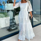 🎊2024 Nou 👗 Femei Trendy Splicing Tie Belt Square Neck Long Dresses