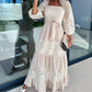 🎊2024 Nou 👗 Femei Trendy Splicing Tie Belt Square Neck Long Dresses