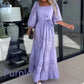 🎊2024 Nou 👗 Femei Trendy Splicing Tie Belt Square Neck Long Dresses