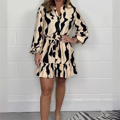 🌸 Rochie cămașă dungată cu rever și talie cu cravată - Casual Chic