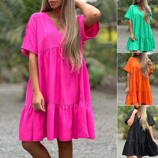 💃V-Neck Ruffle Hem Rochie de păpușă