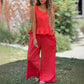 👗Set de două piese fără mâneci din bumbac și in de culoare solidă pentru femei