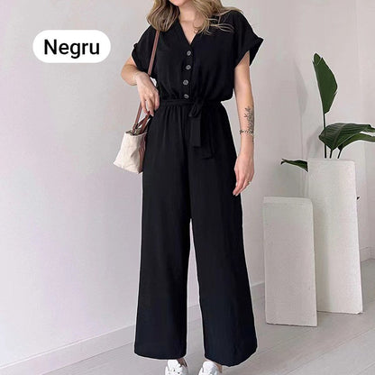 💖Jumpsuit casual cu mânecă scurtă și gât în V pentru femei