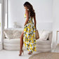 🍋Femei Elegant Lemon Print Spaghetti Strap Flowy rochie lungă