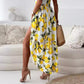 🍋Femei Elegant Lemon Print Spaghetti Strap Flowy rochie lungă