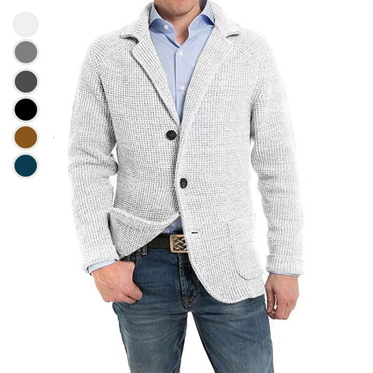 🔥Men's Solid Colour Lapel Knit Long Sleeve Jacket