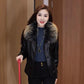 Women's Warm PU Leather Jacket with Plush Collar