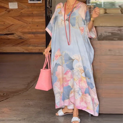🌸Rochie lungă lejeră cu mâneci pe jumătate cu imprimeu floral