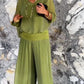 Pantaloni eleganți din șifon cu picior lat, set din două piese