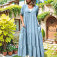 Denim Lace-Up Rochie lejeră cu decolteu în V