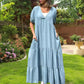 Denim Lace-Up Rochie lejeră cu decolteu în V
