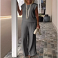 Set de pantaloni și top fără mâneci cu gât rotund pentru femei