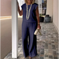 Set de pantaloni și top fără mâneci cu gât rotund pentru femei