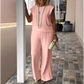 Set de pantaloni și top fără mâneci cu gât rotund pentru femei