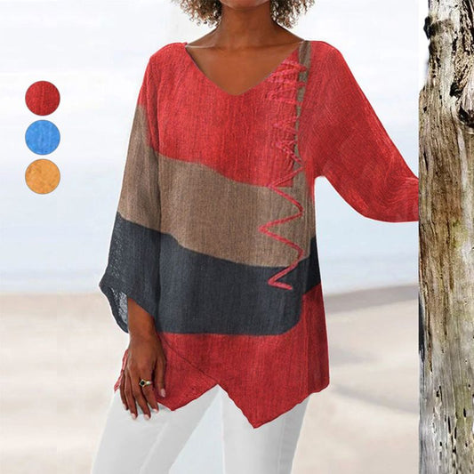 Elegant Casual V-Neck Natural Linen Top pentru femei