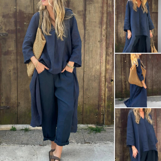 🌸 Femeii de vară vrac buzunar V-Neck două piese Set