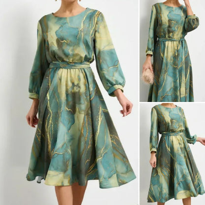 💕 Rochie cu mânecă lungă pentru femei, tipărită pe talie - Chic și atemporal!