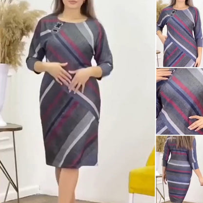 💙 Rochii largi cu gât rotund Patchwork pentru femei