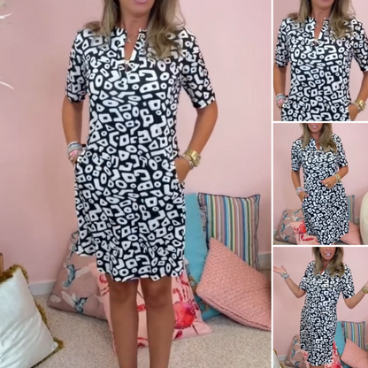 💖Rochie casual pentru femei cu mâneci scurte, gât în V și imprimare