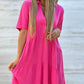 🔥Vânzare fierbinte💝 Rochie monocromă cu buton de confort cu rever