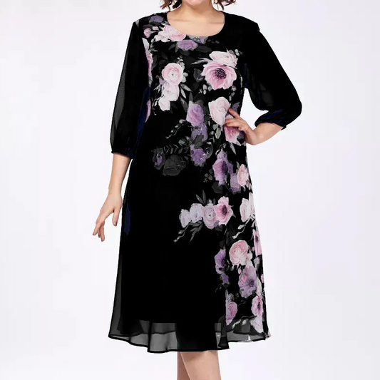 🌸Elegant florale imprimare rotund gât rochii de femei