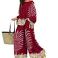 Femei stil etnic elegant imprimat Top Wide Leg pantaloni Set