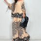 Femei stil etnic elegant imprimat Top Wide Leg pantaloni Set