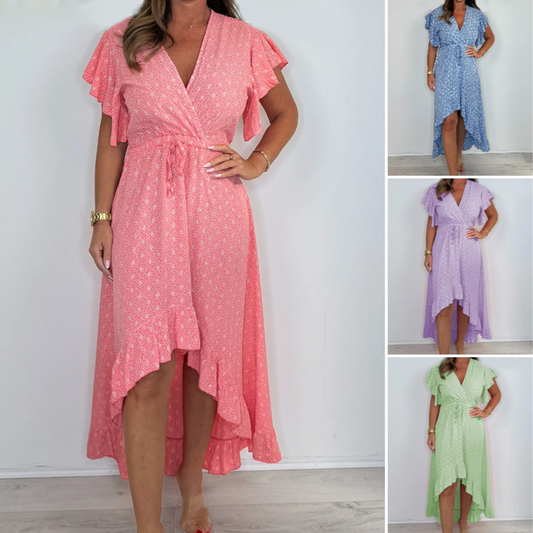 Femeii Resort Style V-Neck Polka Dot Ruffle maneca rochie