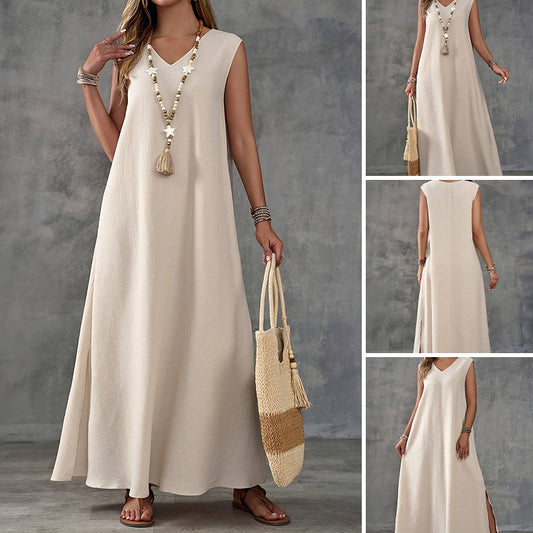 👗V gât fără mâneci Side Slit Rochii pentru femei