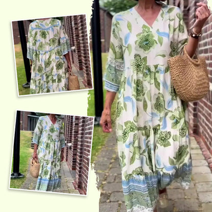 Rochie maxi cu imprimeu floral și decolteu în V