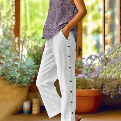 👖Pantalon casual cu croială lejeră în culoare solidă, cu nasturi laterali