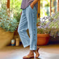 👖Pantalon casual cu croială lejeră în culoare solidă, cu nasturi laterali