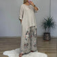 Top asimetric pentru femei și pantaloni imprimați, set din două piese