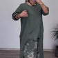 Top asimetric pentru femei și pantaloni imprimați, set din două piese