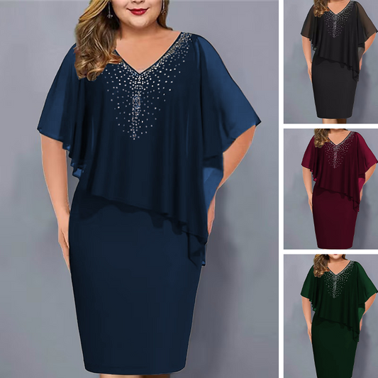 💖Rochie din sifon cu decolteu ascuțit cu inserții de pietre prețioase